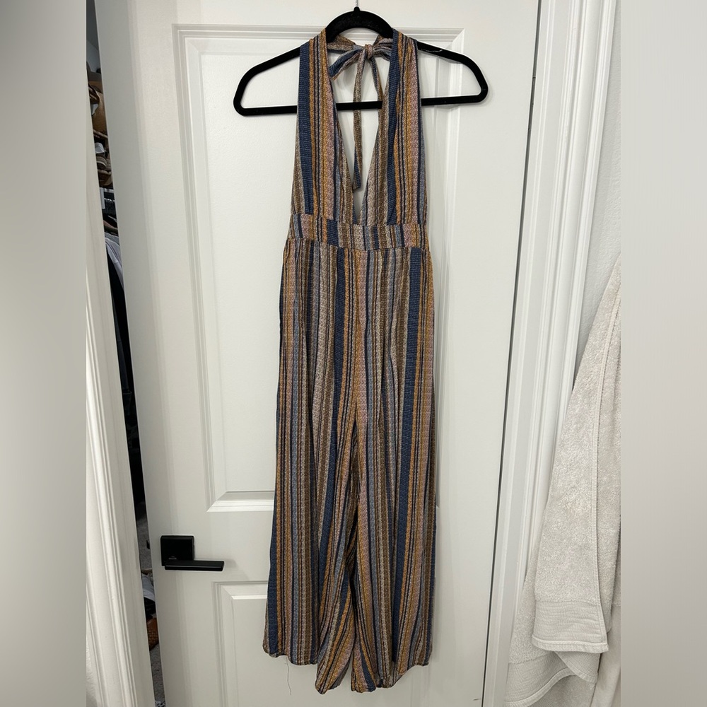 Wild fable Pant Romper with halter top, low v neck, and open back